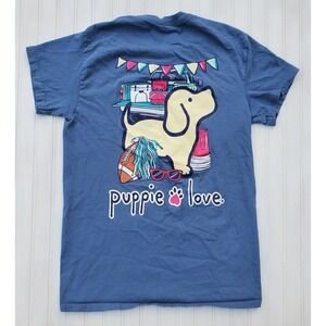 Puppie Love Blue Football Tailgate Party Dog Short Sleeve Shirt Size Small Rescu